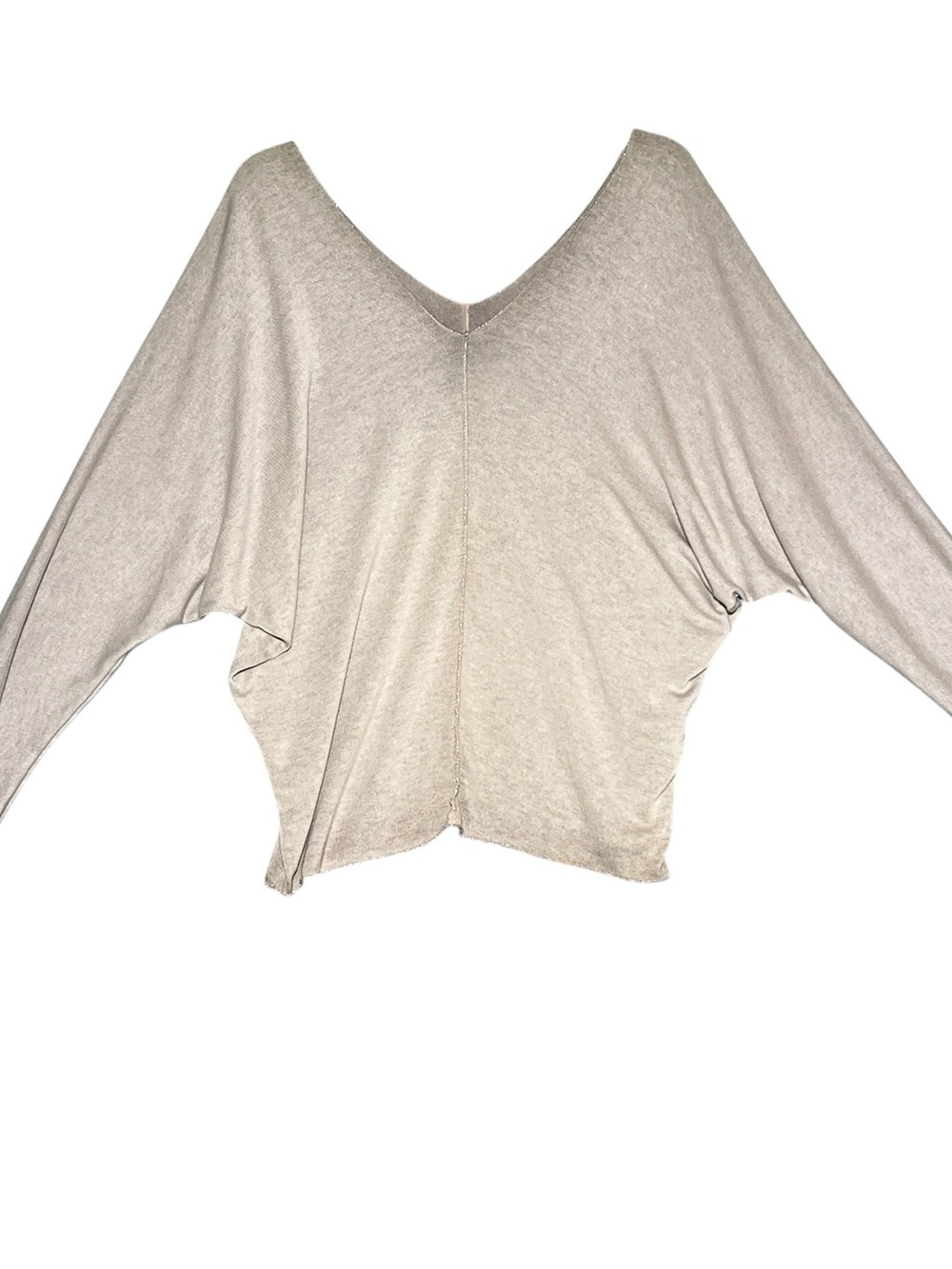 VENTI6 Made in Italy Beige V-Neck Sweater Silver Metallic Foil Piping Trim M - Picture 3 of 11